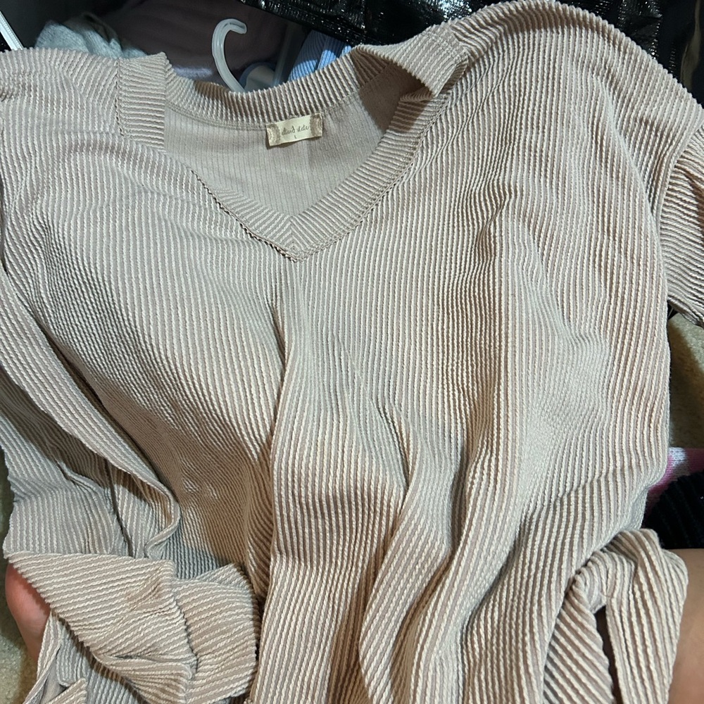 Altar'd State Ribbed V-Neck Blouse in Cream
